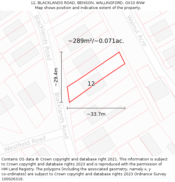 12, BLACKLANDS ROAD, BENSON, WALLINGFORD, OX10 6NW: Plot and title map