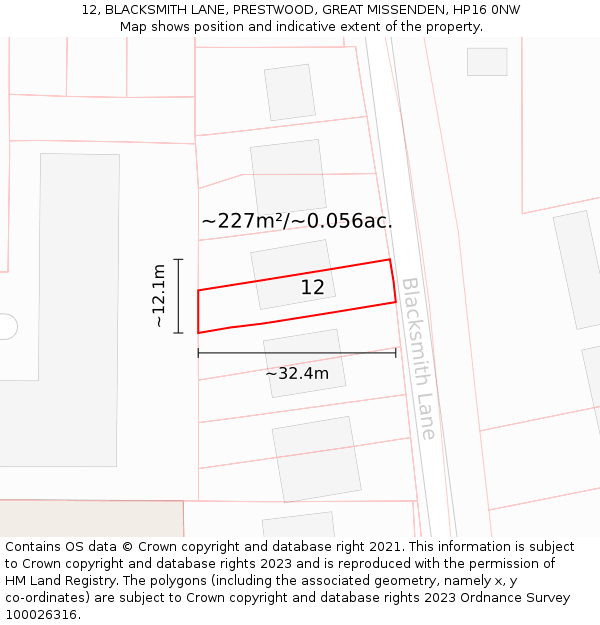 12, BLACKSMITH LANE, PRESTWOOD, GREAT MISSENDEN, HP16 0NW: Plot and title map