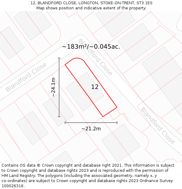 12, BLANDFORD CLOSE, LONGTON, STOKE-ON-TRENT, ST3 1ES: Plot and title map