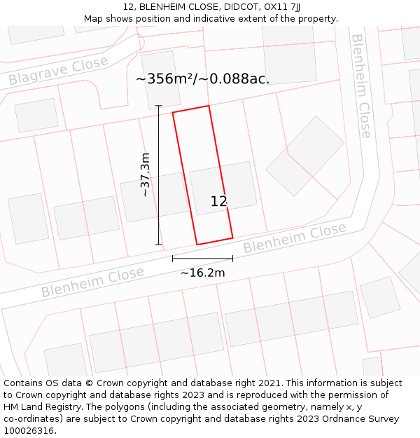 12, BLENHEIM CLOSE, DIDCOT, OX11 7JJ: Plot and title map