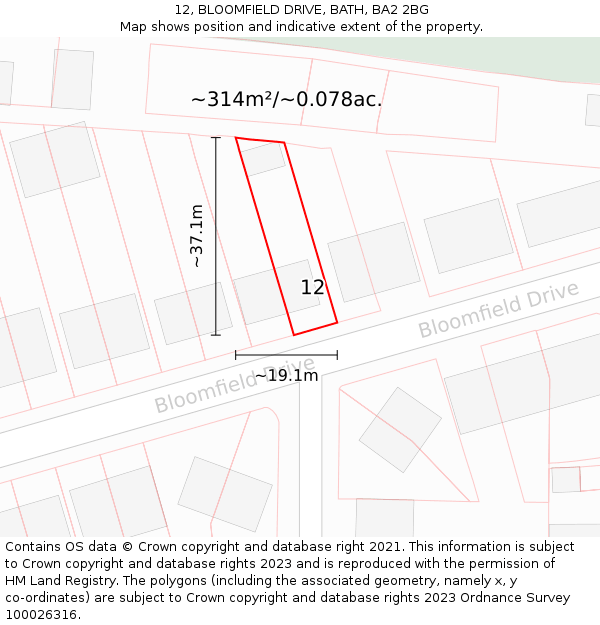 12, BLOOMFIELD DRIVE, BATH, BA2 2BG: Plot and title map