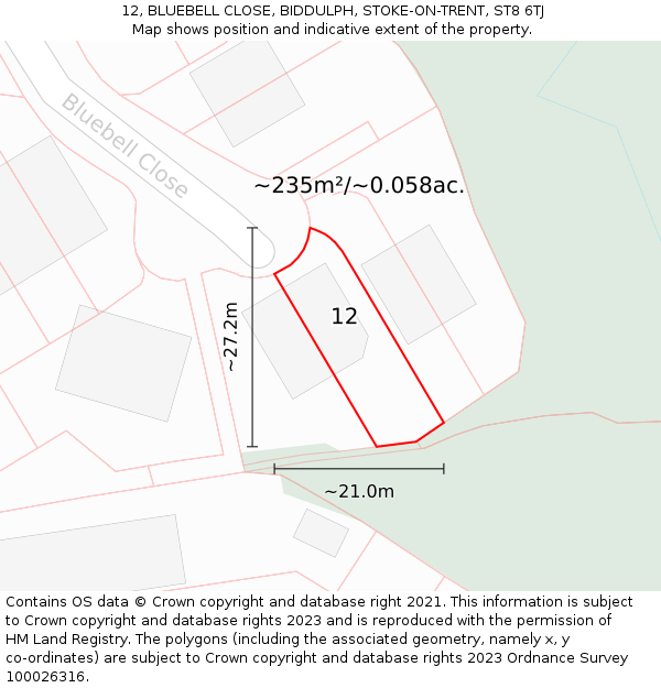 12, BLUEBELL CLOSE, BIDDULPH, STOKE-ON-TRENT, ST8 6TJ: Plot and title map