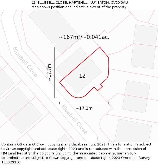 12, BLUEBELL CLOSE, HARTSHILL, NUNEATON, CV10 0AU: Plot and title map