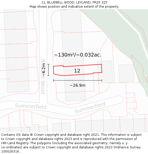 12, BLUEBELL WOOD, LEYLAND, PR25 3ZF: Plot and title map