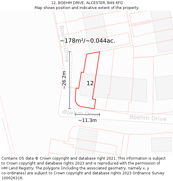 12, BOEHM DRIVE, ALCESTER, B49 6FG: Plot and title map