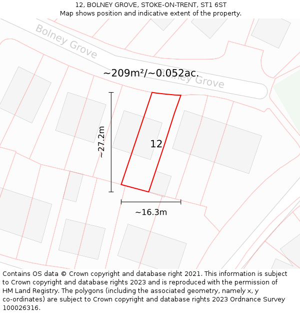 12, BOLNEY GROVE, STOKE-ON-TRENT, ST1 6ST: Plot and title map