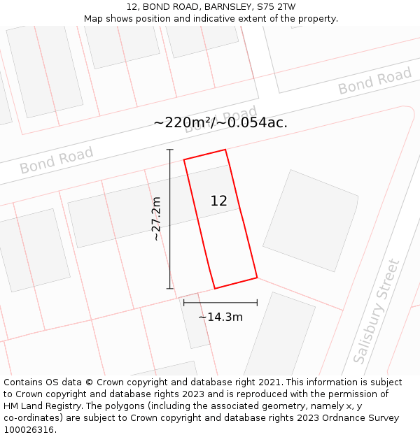 12, BOND ROAD, BARNSLEY, S75 2TW: Plot and title map