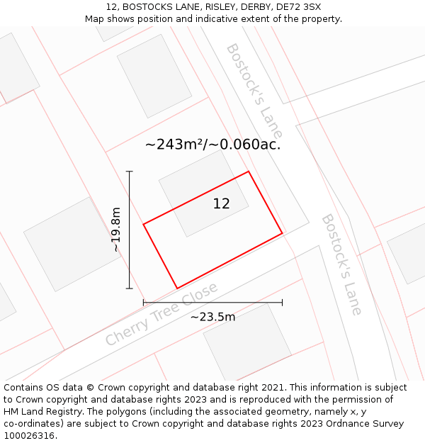 12, BOSTOCKS LANE, RISLEY, DERBY, DE72 3SX: Plot and title map