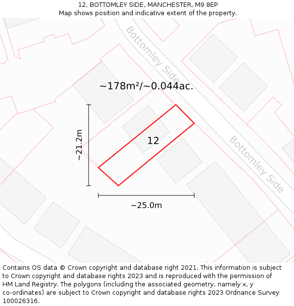 12, BOTTOMLEY SIDE, MANCHESTER, M9 8EP: Plot and title map