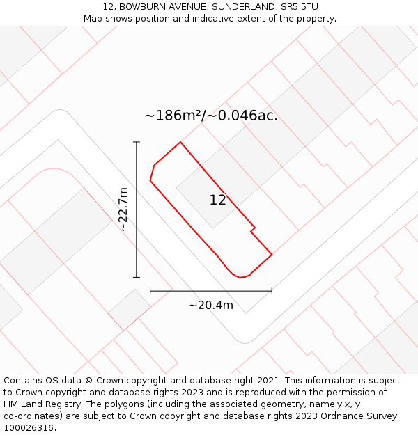 12, BOWBURN AVENUE, SUNDERLAND, SR5 5TU: Plot and title map