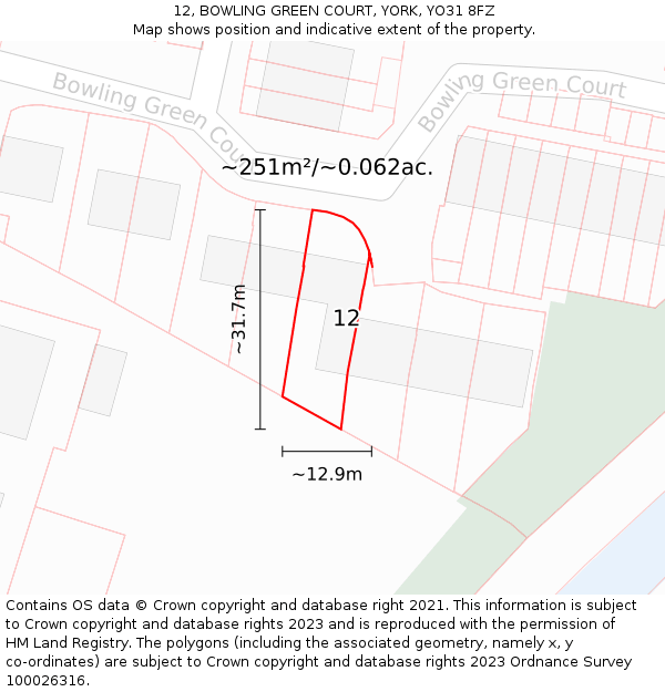 12, BOWLING GREEN COURT, YORK, YO31 8FZ: Plot and title map