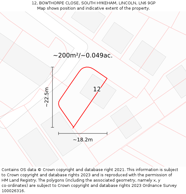 12, BOWTHORPE CLOSE, SOUTH HYKEHAM, LINCOLN, LN6 9GP: Plot and title map