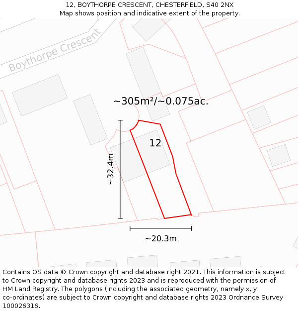 12, BOYTHORPE CRESCENT, CHESTERFIELD, S40 2NX: Plot and title map