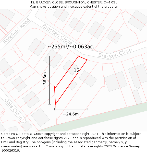 12, BRACKEN CLOSE, BROUGHTON, CHESTER, CH4 0SL: Plot and title map