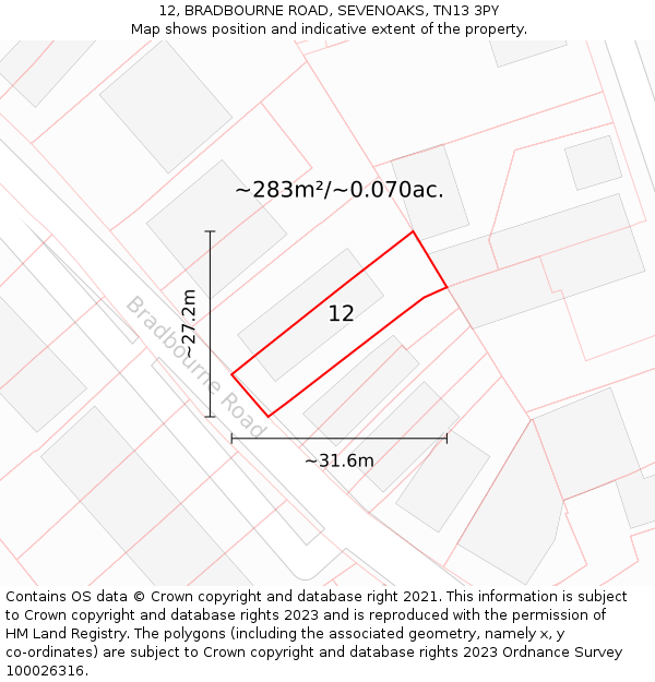 12, BRADBOURNE ROAD, SEVENOAKS, TN13 3PY: Plot and title map