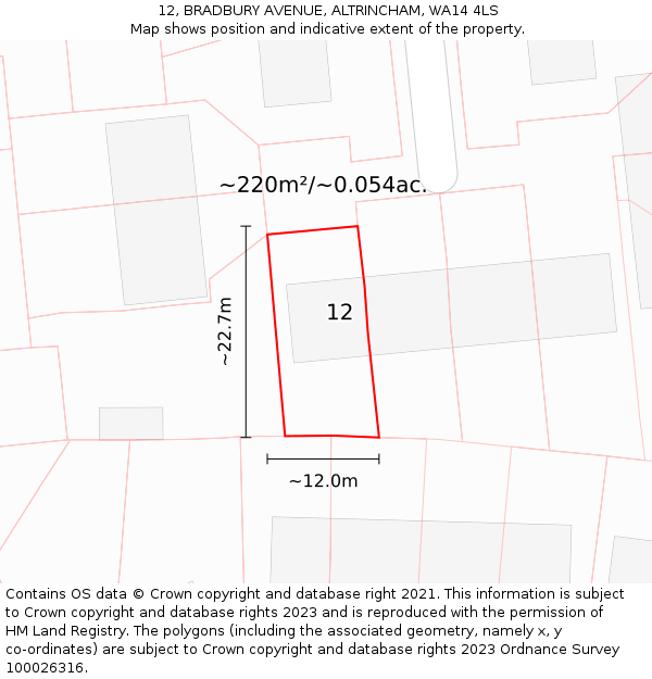 12, BRADBURY AVENUE, ALTRINCHAM, WA14 4LS: Plot and title map