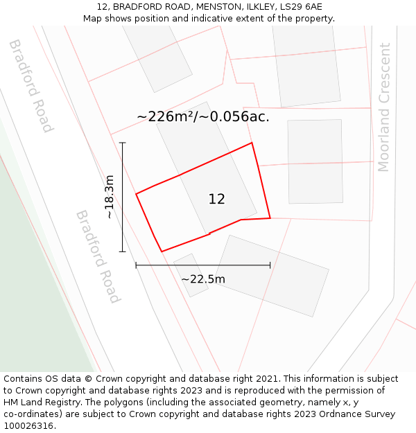 12, BRADFORD ROAD, MENSTON, ILKLEY, LS29 6AE: Plot and title map