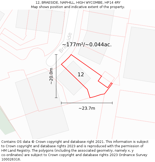 12, BRAESIDE, NAPHILL, HIGH WYCOMBE, HP14 4RY: Plot and title map