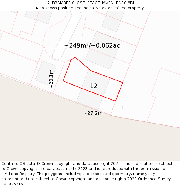 12, BRAMBER CLOSE, PEACEHAVEN, BN10 8DH: Plot and title map