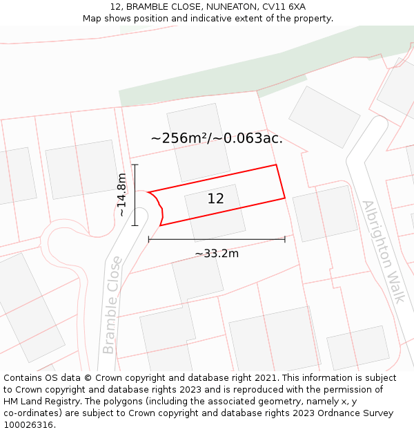 12, BRAMBLE CLOSE, NUNEATON, CV11 6XA: Plot and title map