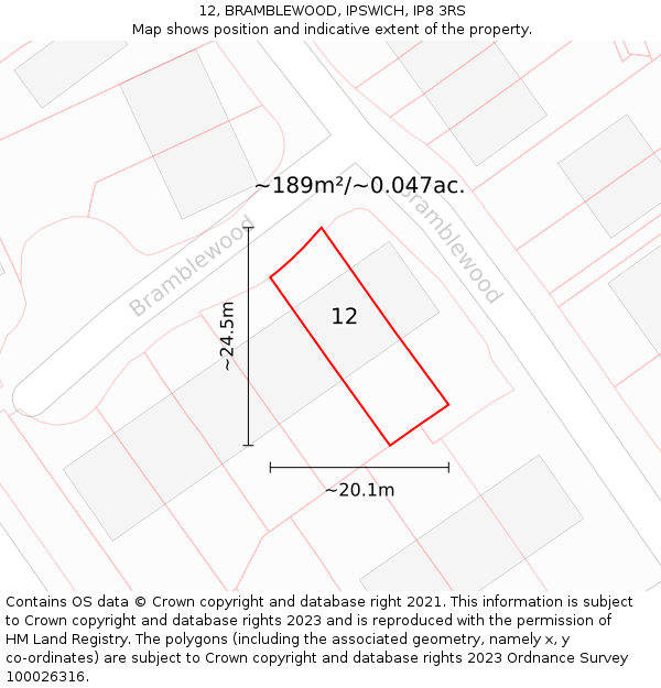 12, BRAMBLEWOOD, IPSWICH, IP8 3RS: Plot and title map