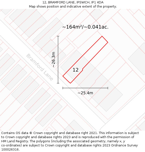 12, BRAMFORD LANE, IPSWICH, IP1 4DA: Plot and title map