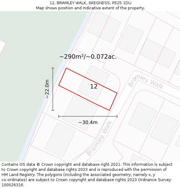 12, BRAMLEY WALK, SKEGNESS, PE25 1DU: Plot and title map