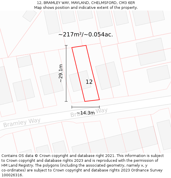 12, BRAMLEY WAY, MAYLAND, CHELMSFORD, CM3 6ER: Plot and title map