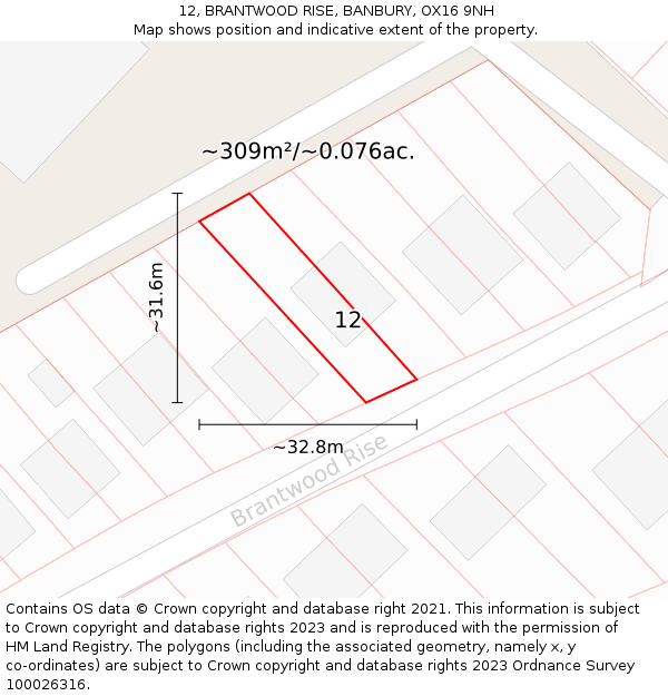 12, BRANTWOOD RISE, BANBURY, OX16 9NH: Plot and title map