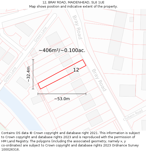 12, BRAY ROAD, MAIDENHEAD, SL6 1UE: Plot and title map