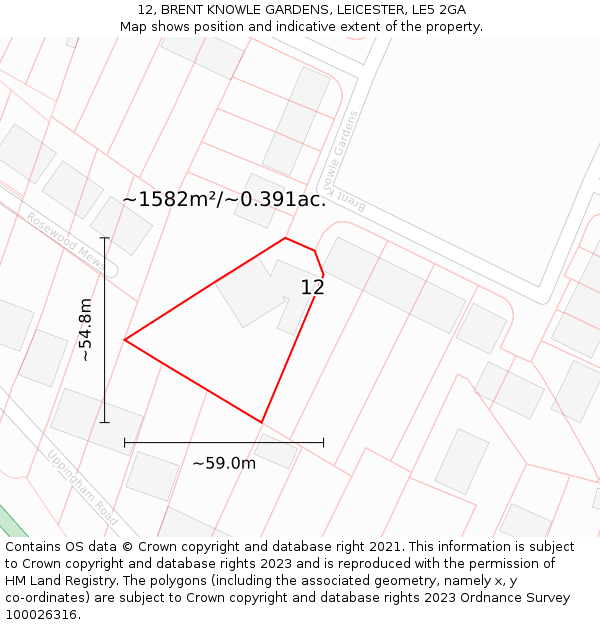 12, BRENT KNOWLE GARDENS, LEICESTER, LE5 2GA: Plot and title map