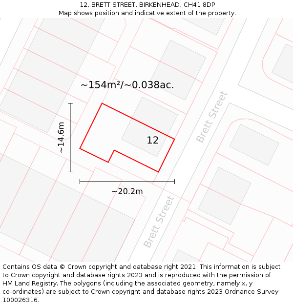12, BRETT STREET, BIRKENHEAD, CH41 8DP: Plot and title map