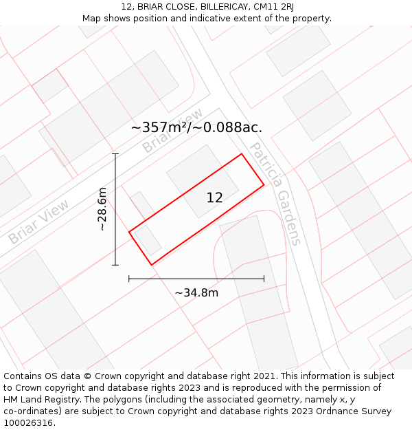 12, BRIAR CLOSE, BILLERICAY, CM11 2RJ: Plot and title map