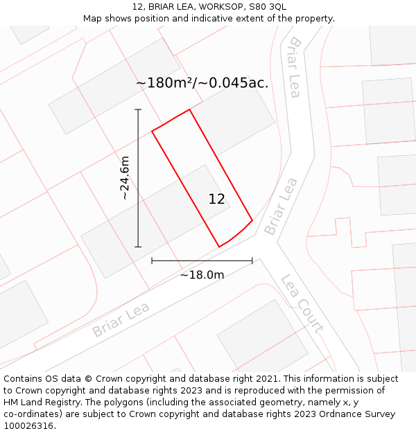 12, BRIAR LEA, WORKSOP, S80 3QL: Plot and title map