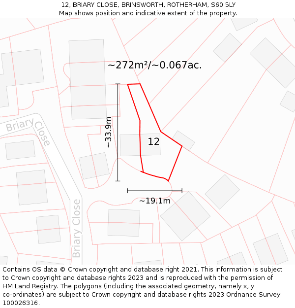 12, BRIARY CLOSE, BRINSWORTH, ROTHERHAM, S60 5LY: Plot and title map