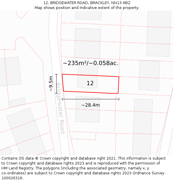 12, BRIDGEWATER ROAD, BRACKLEY, NN13 6BZ: Plot and title map