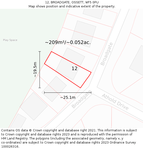 12, BROADGATE, OSSETT, WF5 0PU: Plot and title map