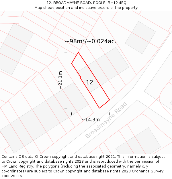 12, BROADMAYNE ROAD, POOLE, BH12 4EQ: Plot and title map