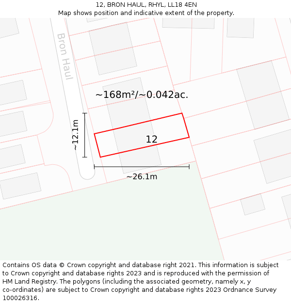 12, BRON HAUL, RHYL, LL18 4EN: Plot and title map