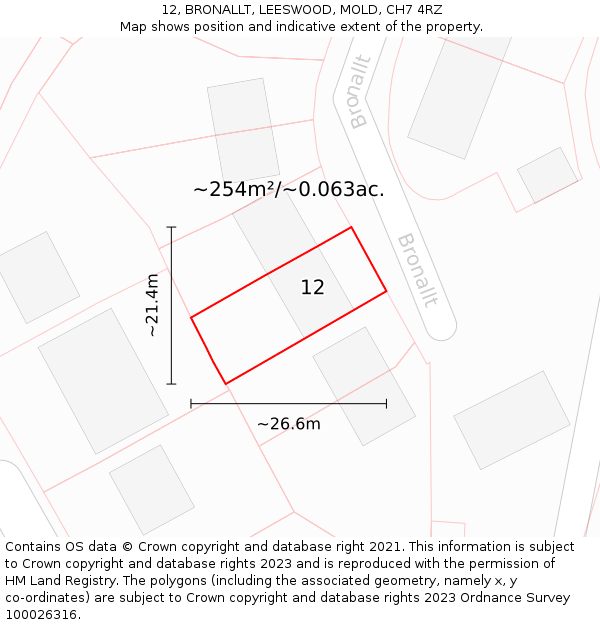 12, BRONALLT, LEESWOOD, MOLD, CH7 4RZ: Plot and title map