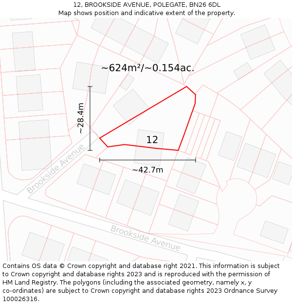 12, BROOKSIDE AVENUE, POLEGATE, BN26 6DL: Plot and title map