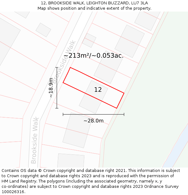 12, BROOKSIDE WALK, LEIGHTON BUZZARD, LU7 3LA: Plot and title map