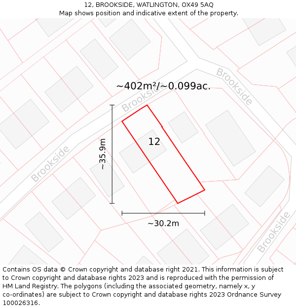 12, BROOKSIDE, WATLINGTON, OX49 5AQ: Plot and title map