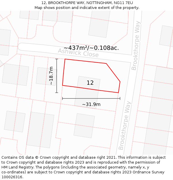 12, BROOKTHORPE WAY, NOTTINGHAM, NG11 7EU: Plot and title map