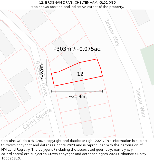 12, BROSNAN DRIVE, CHELTENHAM, GL51 0GD: Plot and title map