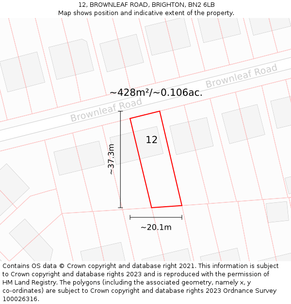 12, BROWNLEAF ROAD, BRIGHTON, BN2 6LB: Plot and title map