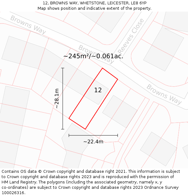 12, BROWNS WAY, WHETSTONE, LEICESTER, LE8 6YP: Plot and title map