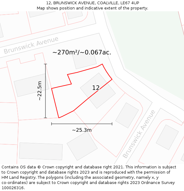 12, BRUNSWICK AVENUE, COALVILLE, LE67 4UP: Plot and title map