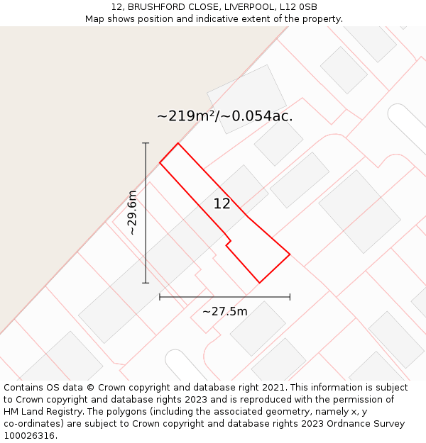 12, BRUSHFORD CLOSE, LIVERPOOL, L12 0SB: Plot and title map