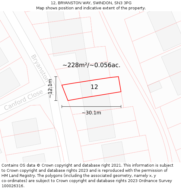 12, BRYANSTON WAY, SWINDON, SN3 3PG: Plot and title map